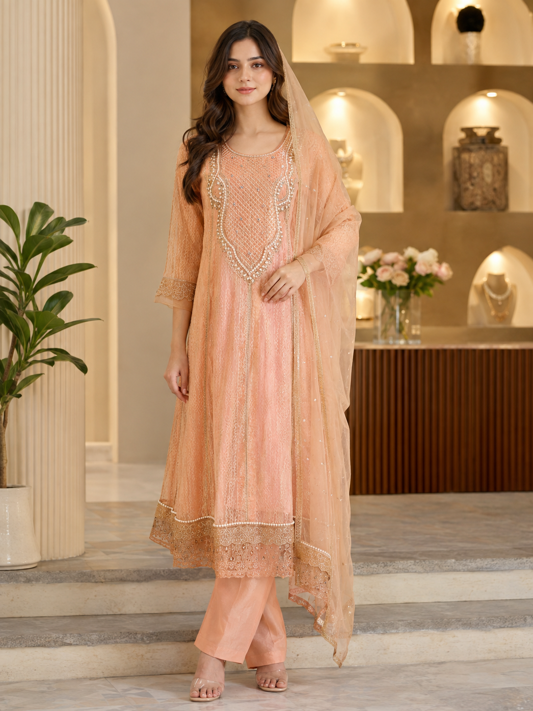 Malai 3 Piece Suit Net Maxi with Net Dupatta