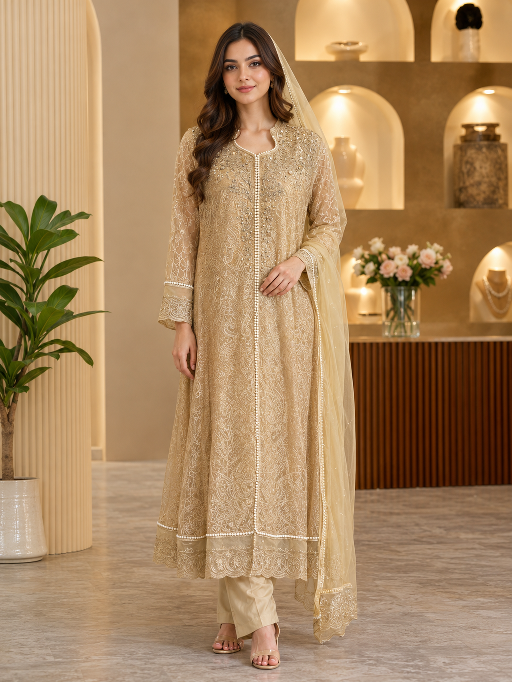 Malai 3 Piece Suit Net Maxi with Net Dupatta