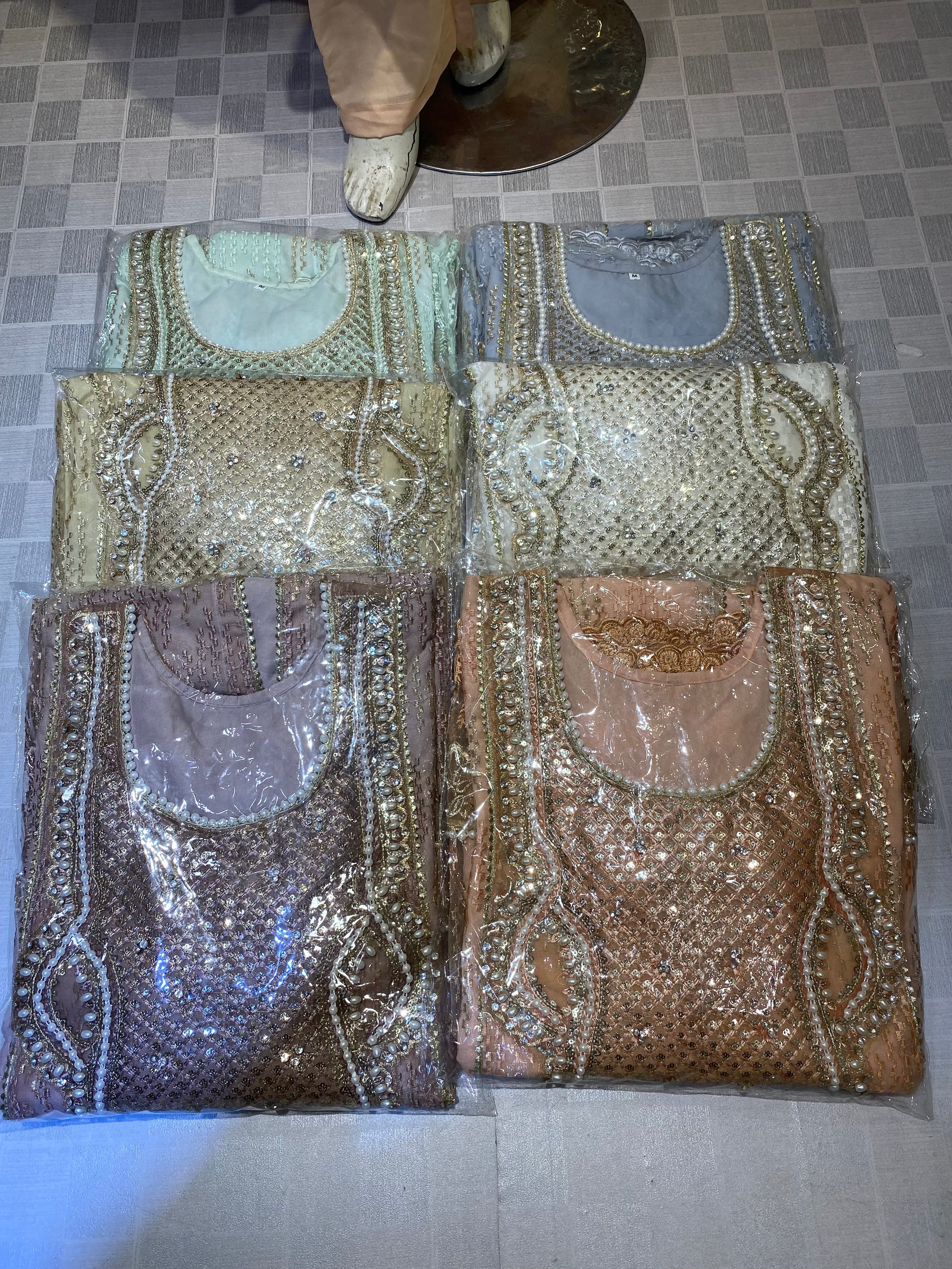 Elegent pearl work maxi, As a complete 3pcs set, available in multiple colours, Bulk stock also.
