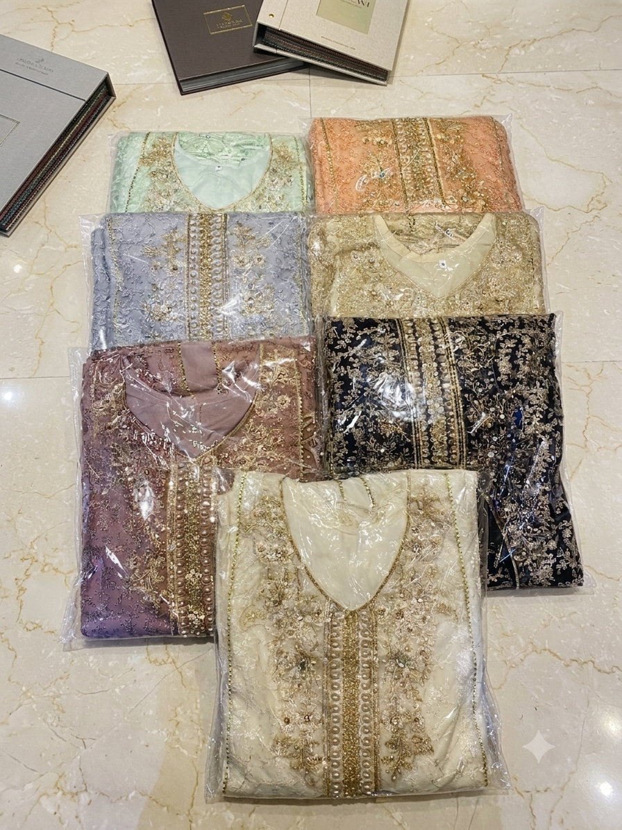Luxury embroidered front open style maxi dress, available as a complete 3pcs set, in more colours,   Bulk also available.
