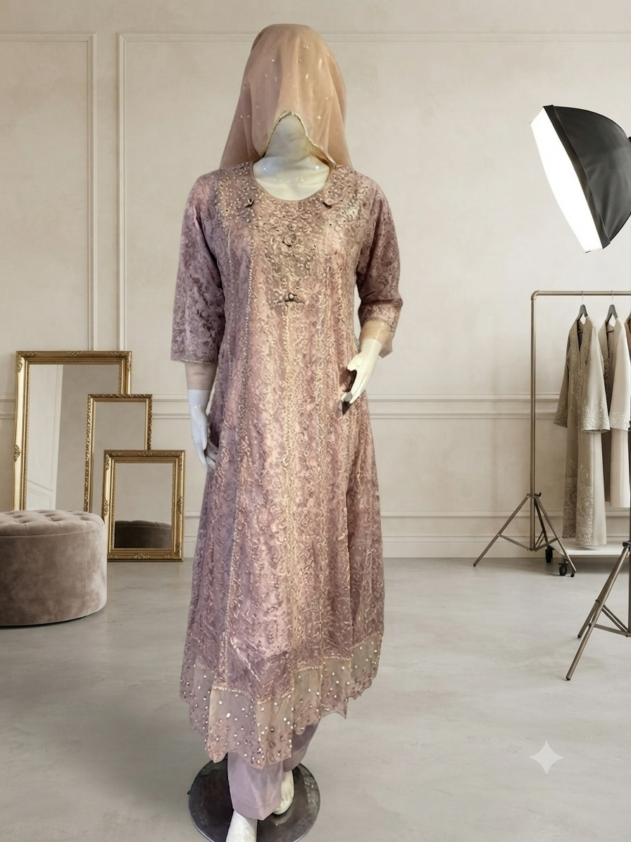 Luxury formal embroidered maxi, 3pcs set ready to wear, In multiple colours, Available in bulk stock also.