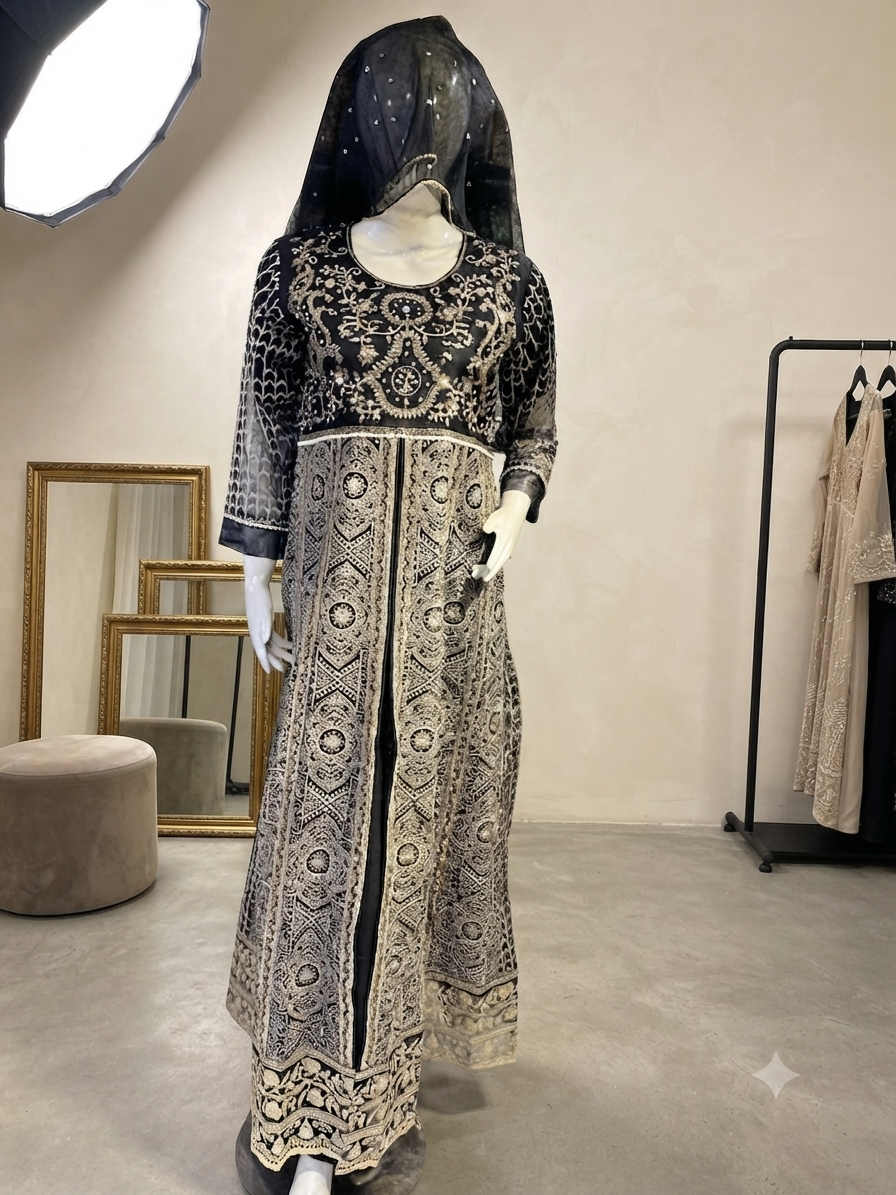 Elegant Front open luxury embroidered maxi, with complete 3pcs, available in multiple colours,  Bulk stock available.
