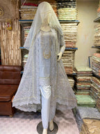 Malai 3 Piece Suit Kurti Open Tail Court Style Maxi with Net Dupatta