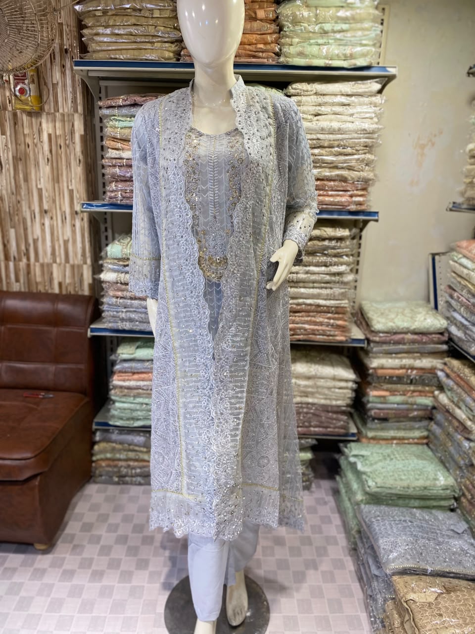 Malai 3 Piece Suit Kurti Open Tail Court Style Maxi with Net Dupatta