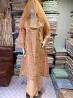 Silk 3 Piece Suit Back Tail Court Style with Organza Dupatta