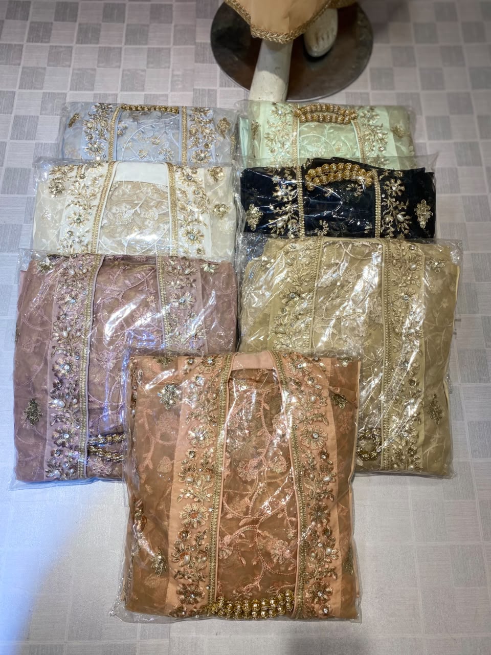 Silk 3 Piece Suit Back Tail Court Style with Organza Dupatta
