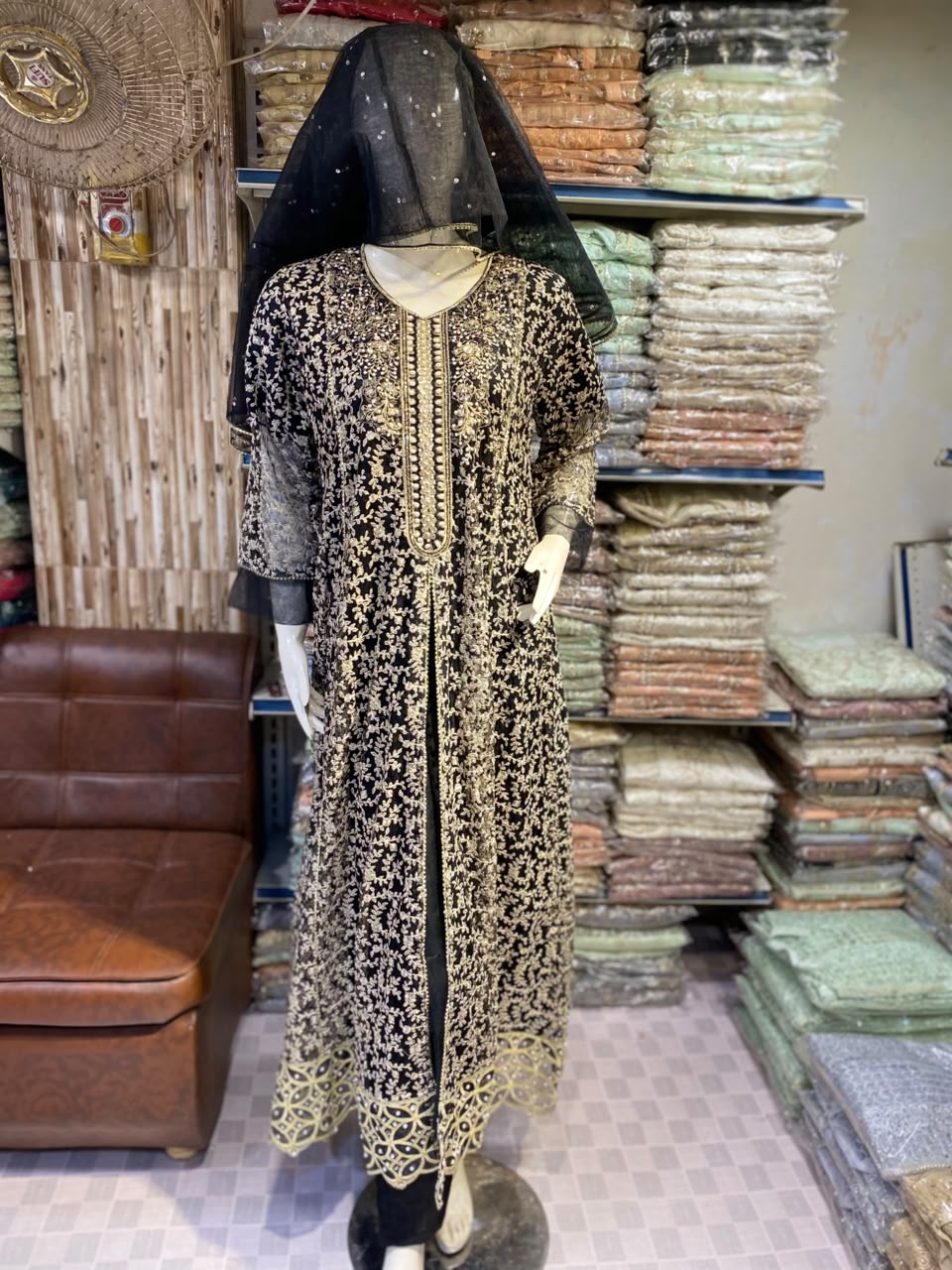 Malai 3 Piece Suit Front Open Net Maxi with Net Dupatta