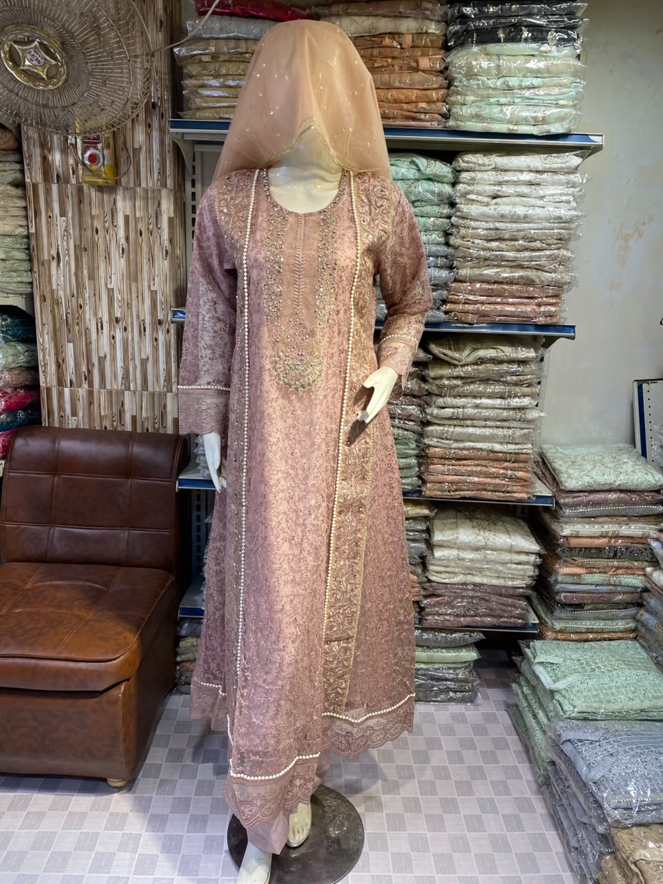 Malai 3 Piece Suit Front Open Net Maxi with Net Dupatta