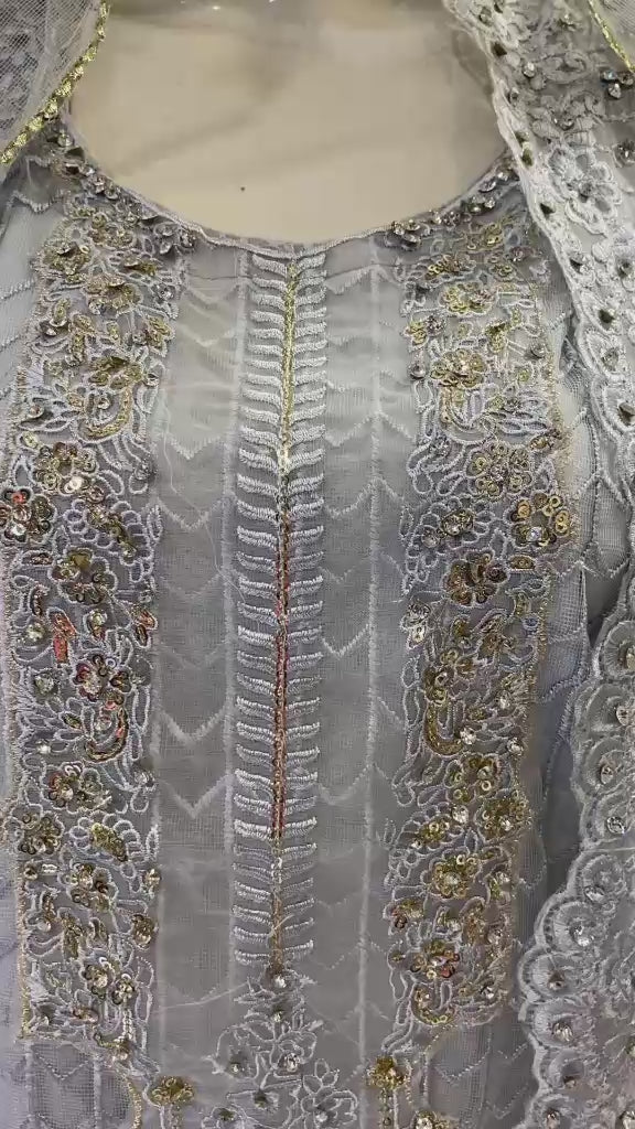 Malai 3 Piece Suit Kurti Open Tail Court Style Maxi with Net Dupatta
