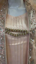 Silk 3 Piece Suit Back Tail Court Style with Organza Dupatta